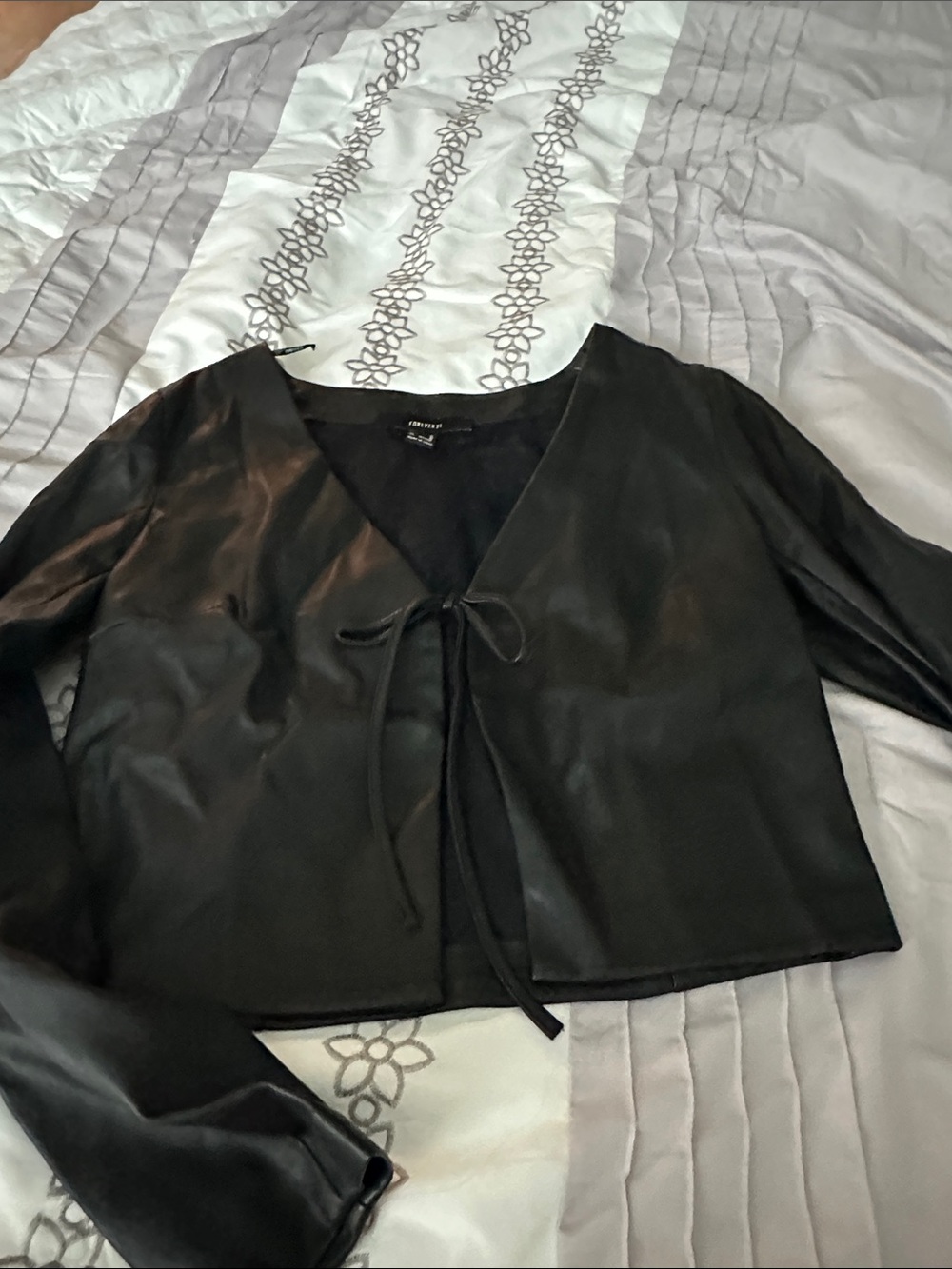 Forever 21 Black Faux Leather Tie-Front Cropped Jacket